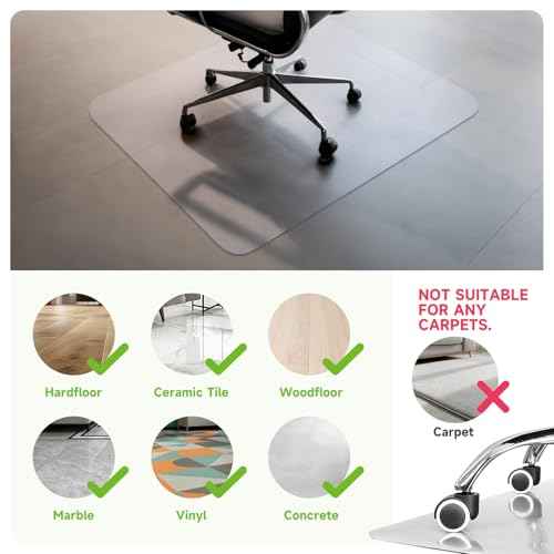 SOONAN Chair Mat for Hardwood Floor, 48" x 36" Clear Office Floor Mat, 0.08" Thickness Heavy Duty Computer&Desk Chair Mat,Floors Protector Chair Mats for Home & Office