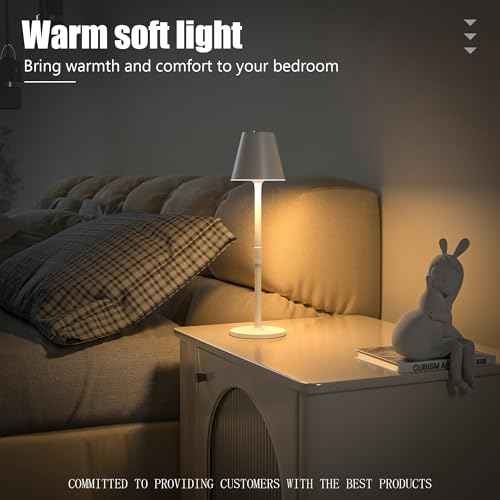 LED CordlessTable Lamp,4000mAh Rechargeable Battery Desk lamp,3 Level Brightness Beside Night Light, Minimalist Design, for Couple Dinner/Coffee Table/Restaurant/Bedroom(White 4PACK)