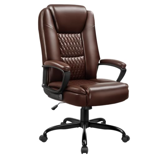 Brown High-Back PU Leather Executive Office Chair with Adjustable Height and 360° Swivel