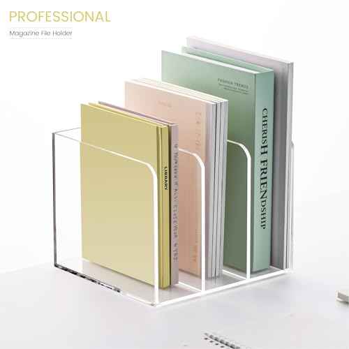 Acrylic Magazine Holder,Clear Desk Organizer with 3 Vertical Compartments,Magazine File Holder Sorter Rack Workspace Organizers for Home Office & Classroom(B5)