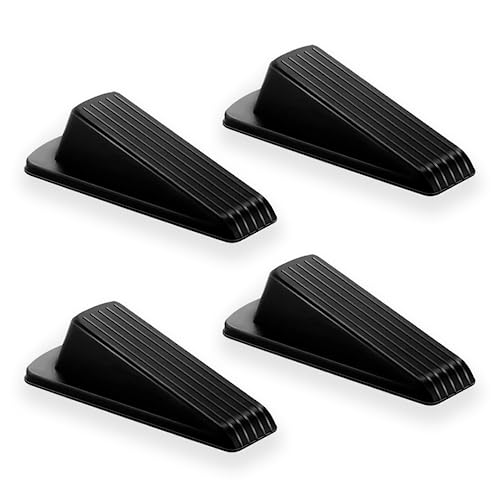 FIGO HOME 4 Pack Black Rubber Door Stop Wedge – Bottom Door Stoppers for Home, School & Office