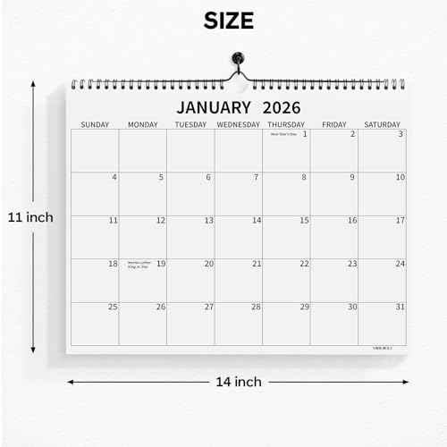 Wall Calendar 2025-2026, 16 Months Calendar September 2025 to December 2026, 14"¡¿11" Hanging Calendar for Home Office School Planning