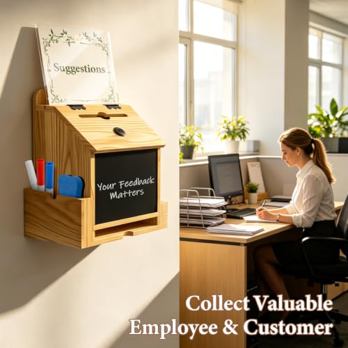Wooden Suggestion & Donation Box with Lock for Office, Church, Events