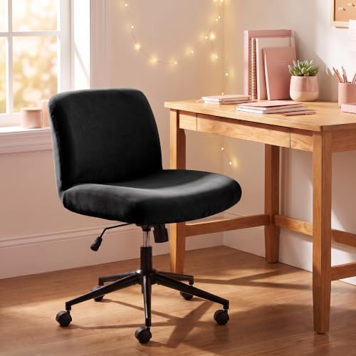 Deisy Dee Black Criss Cross Armless Velvet Chair Slipcover for Wide Seat Office Chairs