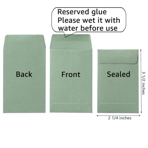 Homtable 2.25x3.5 Inch Sage Green Self-Adhesive Coin Envelopes - Pack of 100