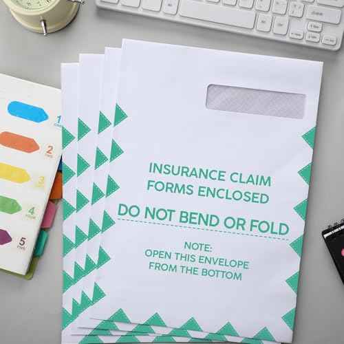 Gueevin 100 Pcs CMS 1500 Claim Form Envelopes 2025 HCFA 1500 Insurance Claim Form Envelopes 9 x 12.5 Inch Large Security Window Mailing(Green)