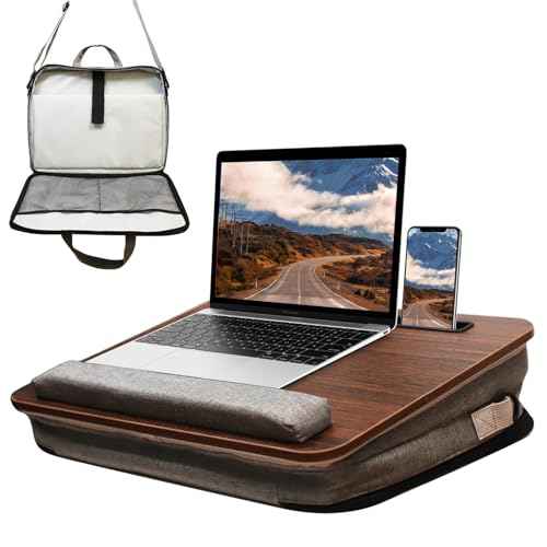 Lap Desk for Laptop Stand with Cushion, Adults with Storage Fits Up to 15.6in, Combines Features Bag and Pillow Table by Travel, Portable Workstation for Home College Office (Walnut Color)