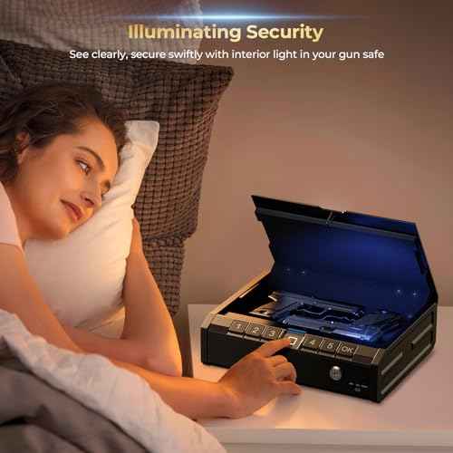 ONNAIS Iron PRO Biometric Fingerprint Gun Safe for Handgun, Swift Entry Gun Lock Box Featuring with Interior Light and Emergency Power Supply, Pistol Safes for Home, Nightstand, Bedside, and Car