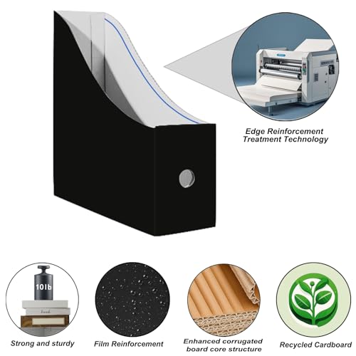 Limitliho 6-Pack Black Cardboard Magazine Holder for Desk or Shelves - 10.6"H x 10.2"L x 3.5"W