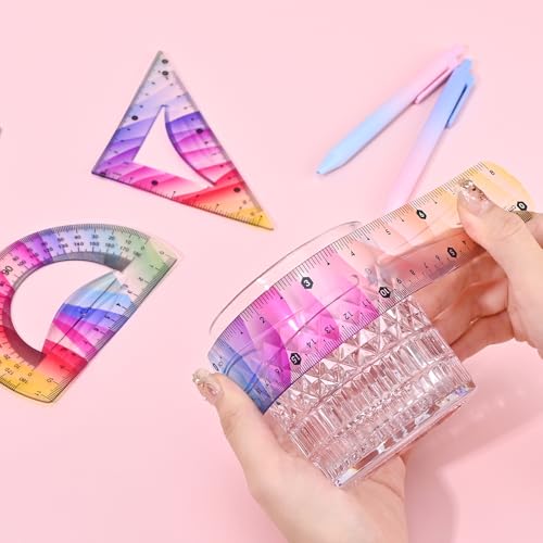 Valtiner Flexible 8 Inch Ruler Set with Geometry Tools - Bendable Plastic Measurement Kit