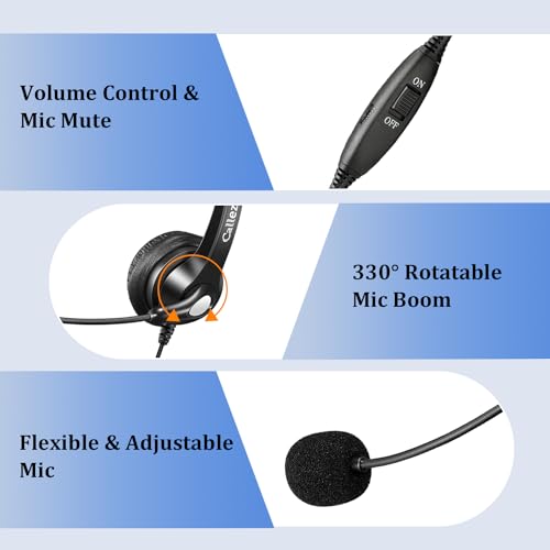 Callez RJ9 Phone Headset with Microphone Noise Cancelling Office Telephone Headsets Compatible with Polycom VVX411 VVX311 VVX410 VVX500 Avaya 1416 1408 Mitel 5330e Shoretel 230 NEC Allworx Toshiba