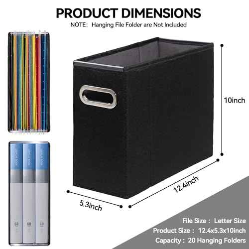 8 Packs Letter Size File Organizer, File Folders Organizer, Fabric Storage Box, Collapsible Paper Organizer with Metal Handle, Smooth PVC Rails, Only Box (Black)