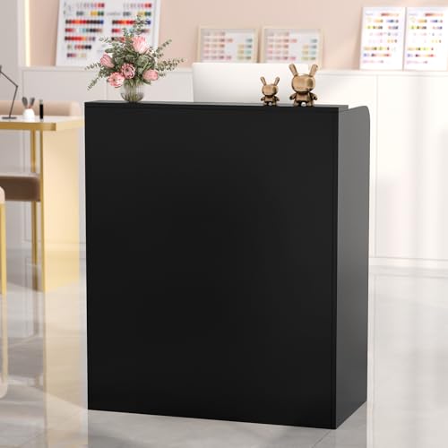 OmySalon Black 32" Reception Desk with Lockable Drawer, Modern Wooden Front Counter for Salon & Office