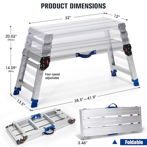 Tamiaia Aluminium Work Platform 660 Lbs – 4-Height Portable Scaffold with One-Touch Folding