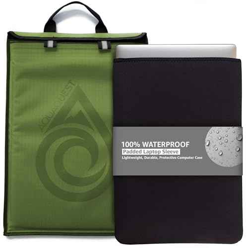 AquaQuest Storm 100% Waterproof Laptop Sleeve ? Lightweight Ripstop Nylon Case, Welded Seams and Removable 5 mm Neoprene Liner ? 11 in ? Green ? Fits up to 12 ¡¿ 9.75 in