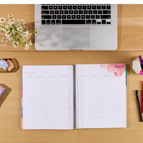 8.5x11 Coiled Monthly Planner (January 2026 - December 2026) - Bouquet classic cover, Hexagon theme, platinum coil