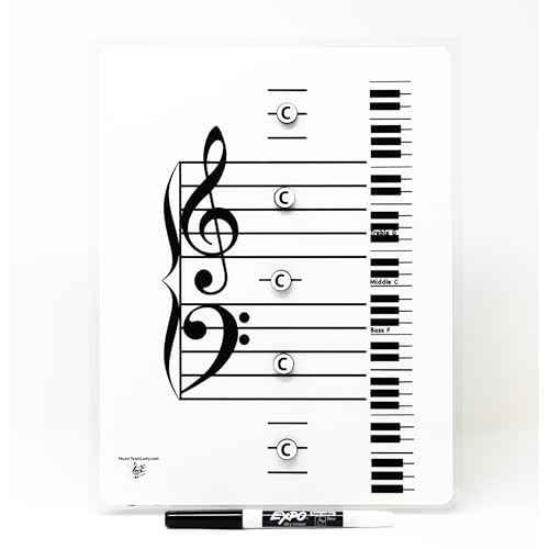 Kits Grand Staff Dry Erase Magnetic Music Theory Board with 35 Note Magnets and Marker (9 x 11.5 Inches) - Piano Teaching Tool, Music Staff Whiteboard, Keyboard Practice Aid
