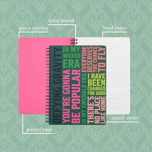 Steel Mill & Co Cute Mini Spiral Notebook for Theater Lovers, 8.25" x 6.25" Journal with Durable Hardcover and 160 Lined Pages, Wicked Word Art