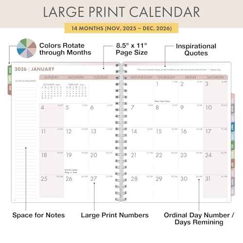 Essential PRO 2026 Daily, Weekly & Monthly Planner, 8.5"x11": 14 Months (Nov 2025 - Dec 2026) Monthly Tabs,Daily Tracking,Notes Pages,Storage Pocket,Bookmark w Sticky Notes (Tree Seasons)
