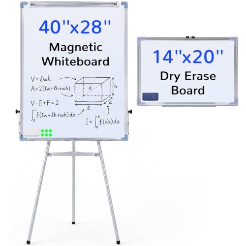 Woanger 40x28 Inch Whiteboard with Adjustable Tripod Stand & 14x20 Inch Dry Erase Board