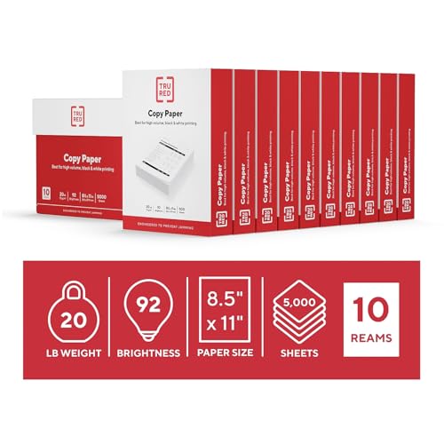 Staples TRU RED 8.5x11 Copy & Printer Paper, 20lb, Bright White, 5,000 Sheets