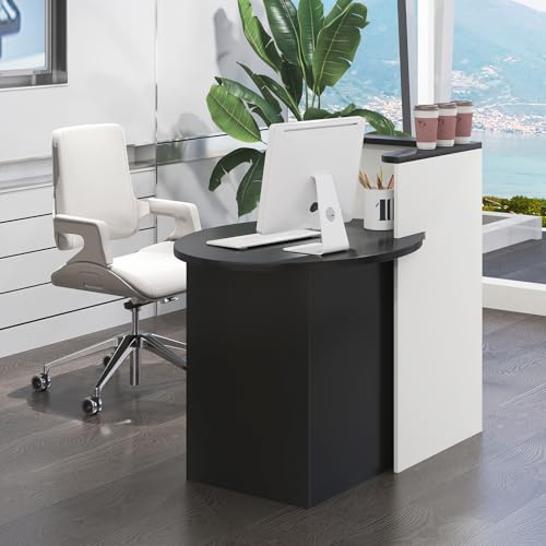 White & Black 48-Inch Tangkula Reception Desk with Lockable Drawer & Adjustable Shelf – Office & Retail Counter