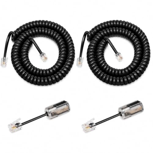 Uvital 4 Pack Black Telephone Handset Cords with Detanglers - Compatible with RJ9 Phones