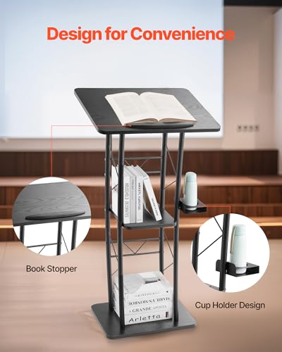 VEVOR 47" Metal Lectern Podium Stand with Reading Surface & Open Storage