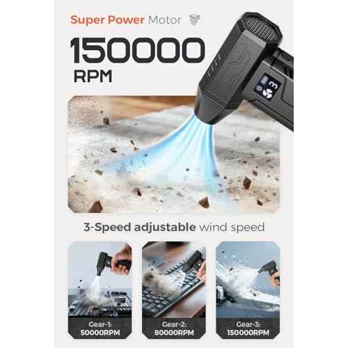 Compressed Air Duster 150000RPM Super Power Electric Air Duster,Cordless Air Blower with Led Light,Replace Canned Air,Compact Dust Blower for Computer, Keyboard, House, Outdoor and Car