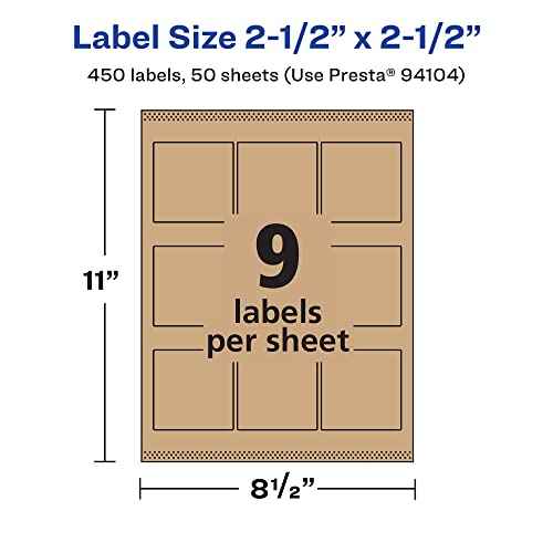 Avery Kraft Brown Square Labels, Sure Feed Technology, 2.5" x 2.5", 450 Kraft Brown Labels, Laser/Inkjet Printable