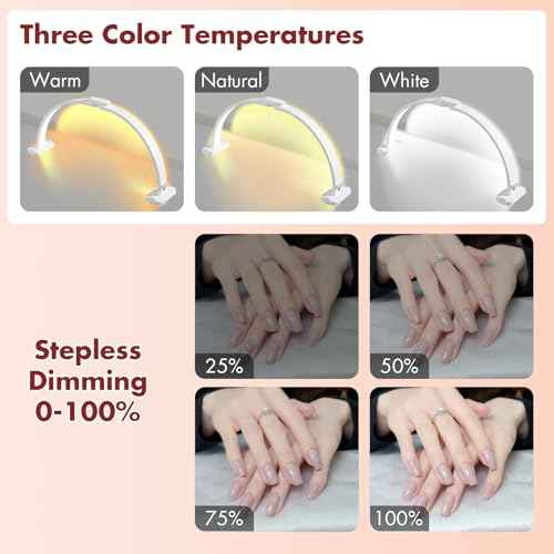 FAHKNS Half Moon Light for Nail Desk with Phone Holder, Upgraded 28-inch Foldable Half-Moon Lamp, LED Light for Manicure, Eyelash Extension, Tattooing, Craft, White