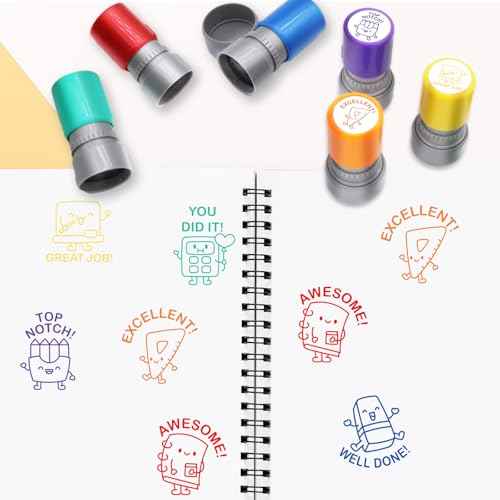 6-Piece Set of Teacher Stamps - Stationery Cute Motivational Scoring for Grading Teacher Stamp Self Inking Stamp Behavior Stamps for Teachers Grading