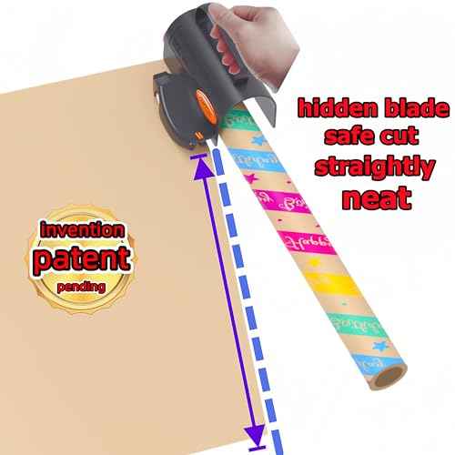 Wrapping Paper Cutter with 3 Replaceable Blade Sets for Birthday Paper Gift Wrapping Paper Roll Cutter and Christmas Wrapping Paper Cutter Tool Tube Holder Slidding Slicing.