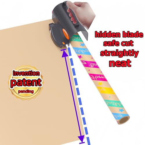 PerfYCut Black Wrapping Paper Cutter with 3 Replaceable Blades for Gift & Birthday Wraps