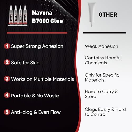 Navona 10 Pack 15ml B7000 Rhinestone Glue with Precision Tips - Clear Multi-Purpose Craft & Jewelry Adhesive