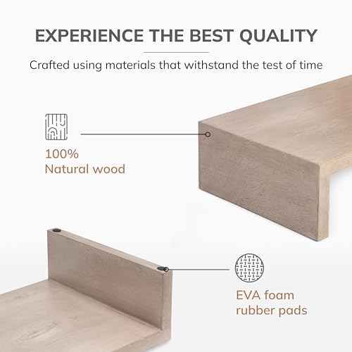 Anji Mountain Wooden Monitor Stand - Elegant Monitor Riser, Perfect Monitor Stand for Desk Organization, Durable Wood Construction monitor stands, Enhances Ergonomics and Workspace Efficiency,Biscotti