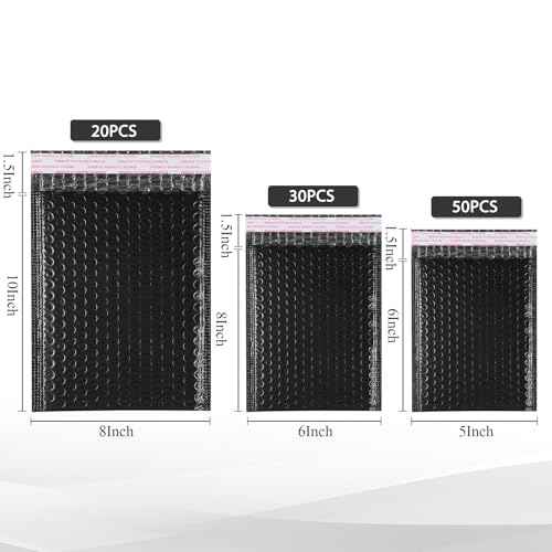 100 Pcs Kraft Bubble Mailers 3 Size Padded Envelopes Kraft Poly Mailers Bubble Lined Shipping Envelopes Mail Shipping Bags for CDs Book Business Supplies (Black)