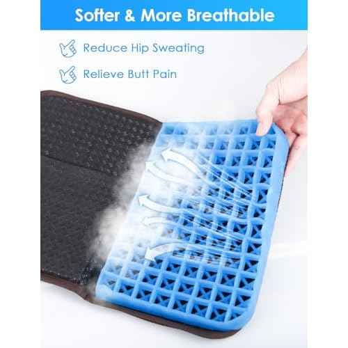 Gel Seat Cushion Portable Massage Travel Cushions, 14.5" x 10.5" Thick Foldable Seat Cushion for Car Office Chair Wheelchair Hip, Coccyx, Sciatica, Pressure Sores Tailbone Pain Relief