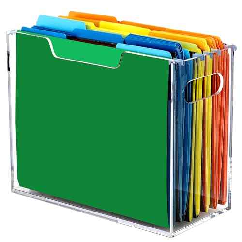 DINGHUO Acrylic Letter Size Hanging File Folder Organizer Box, Clear Portable File Storage Box with Handles, Desktop File Holder for Home, School -1 Pack