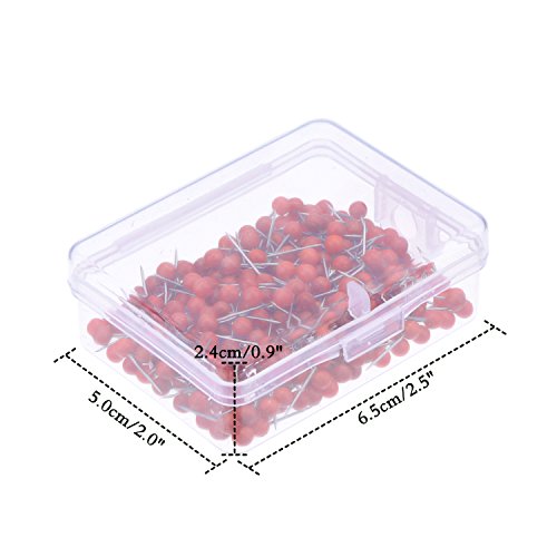 Outus 300 Pcs Map Tacks Push Pins Assorted Red Ball Top - Stainless Steel Pins for Cork Board