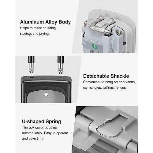 Puroma Lock Box, Large Key Lock Box Resettable Combination Code Lockbox, Portable Wall Mount Lockbox Security Safe Box for Outside Outdoor Home Office Door Handle House Key, Gray (2 Pack)