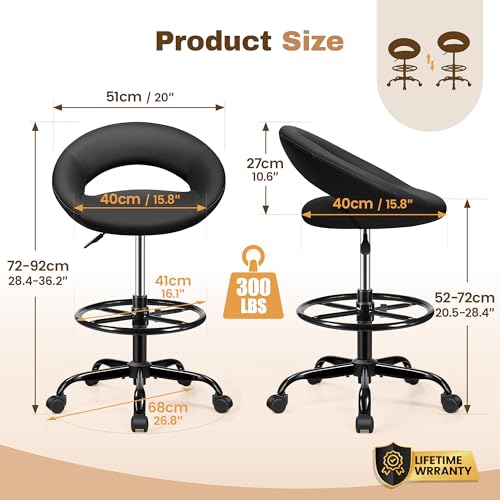 BESTFAIR Black 1 Pack Adjustable Drafting Chair – Counter Height Bar Stool with Back Support