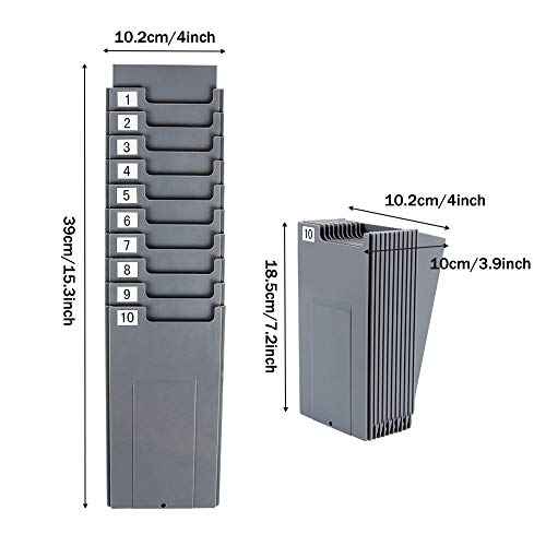 Time Cards Rack, Expand Time Card Holder with 10 Slots Plastic Wall Mount Time Cards Holder Racks with Screw for Office,Factory to Record Attendance Time Indoor,Outdoor