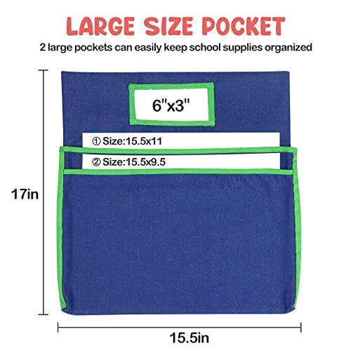 Auchq Green Denim Chairback Buddy Pockets Classroom Organizer with 2 Heavy Duty Storage Pockets