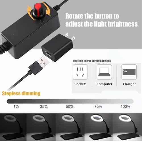 10X Magnifying Glass with Light and Stand,Dimmable Flexible Magnifying Craft Ligh, LED Lighted Magnifier Hands Free for Close Work Craft Reading Painting Hobby (Black-04)