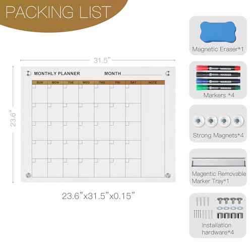 SELEAD Glass Calendar Magnetic White Board - 32x24 inches Large Dry Erase Board with Whiteboard Accessories, Planner Wall Decor Display Pizarra for Home School Office