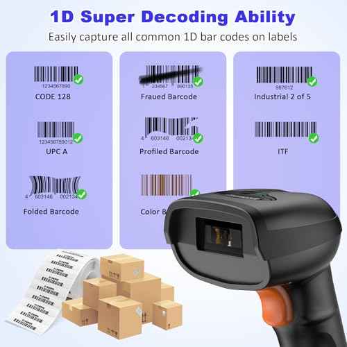 Bluetooth Barcode Scanner Versatile 3-in-1 (2.4Ghz Bluetooth6.0 Wireless+USB 2.0 Wired) Rechargeable symcode 1D Laser Barcode Reader USB Handheld Bar Code Scanner Wireless Barcode Reader