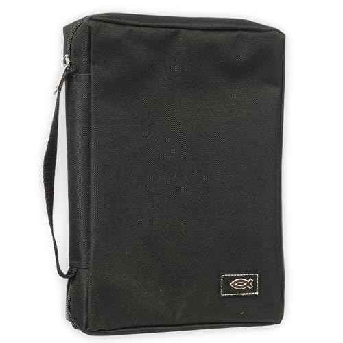 Christian Art Gifts Men/Women's Bible Cover Jesus Fish, Black Canvas, Small