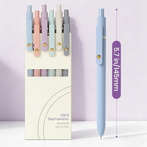 Morandi FIOVER Gel Pens 6 Pack 0.7mm Fine Point Black Ink Retractable Pens
