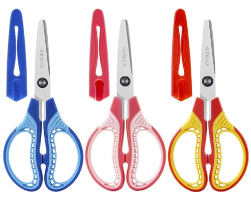 SLEMOON Kids Safety Scissors 6'' Blunt Tip 3-Pack for Ages 6+ Pink/Red/Blue